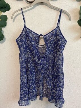 90s Victoria’s Secret Blue Floral Keyhole Babydoll Cami Top✨